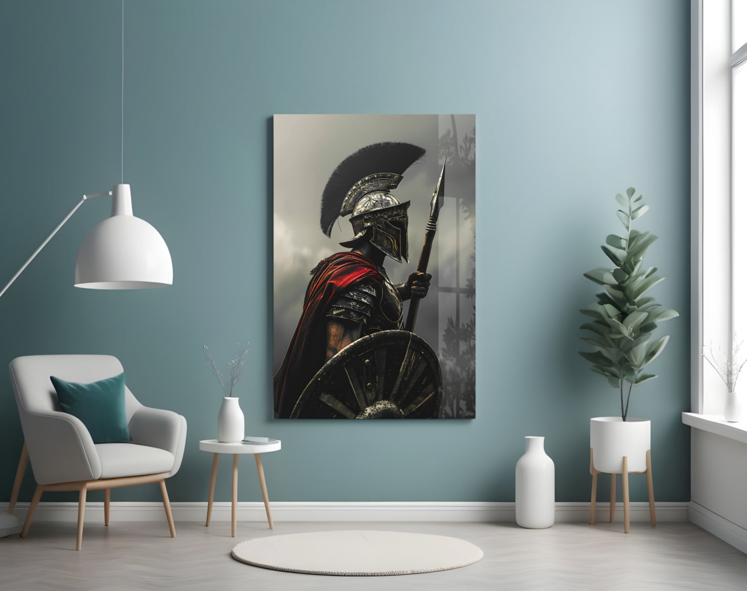 Realistic Spartan Warrior Glass Wall Art