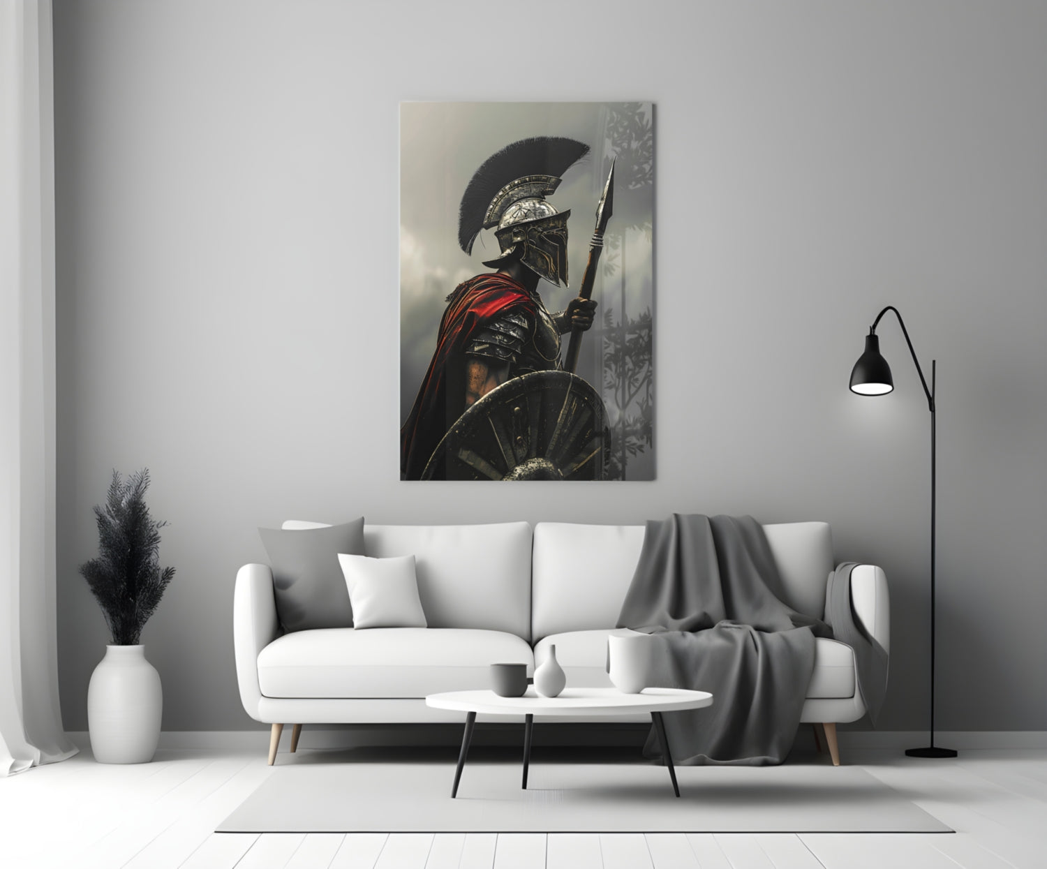 Realistic Spartan Warrior Glass Wall Art