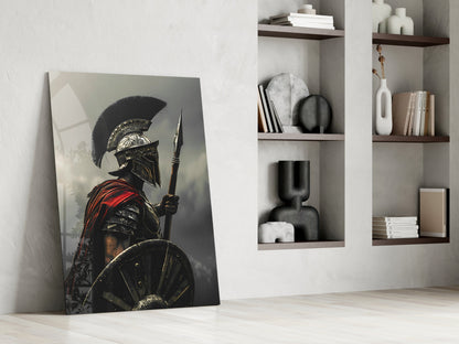 Realistic Spartan Warrior Glass Wall Art