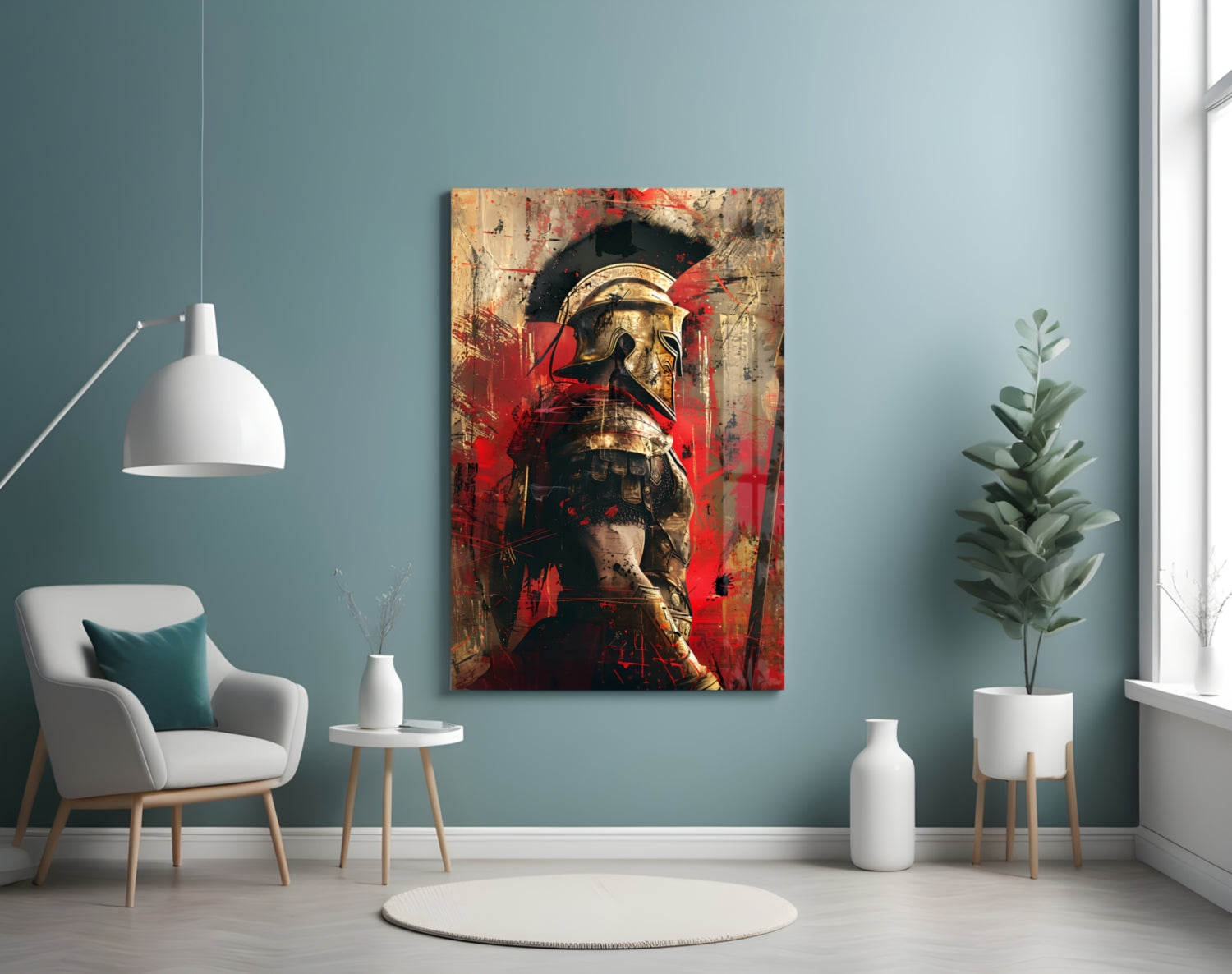 Crimson Splatter Gladiator Glass Wall Art