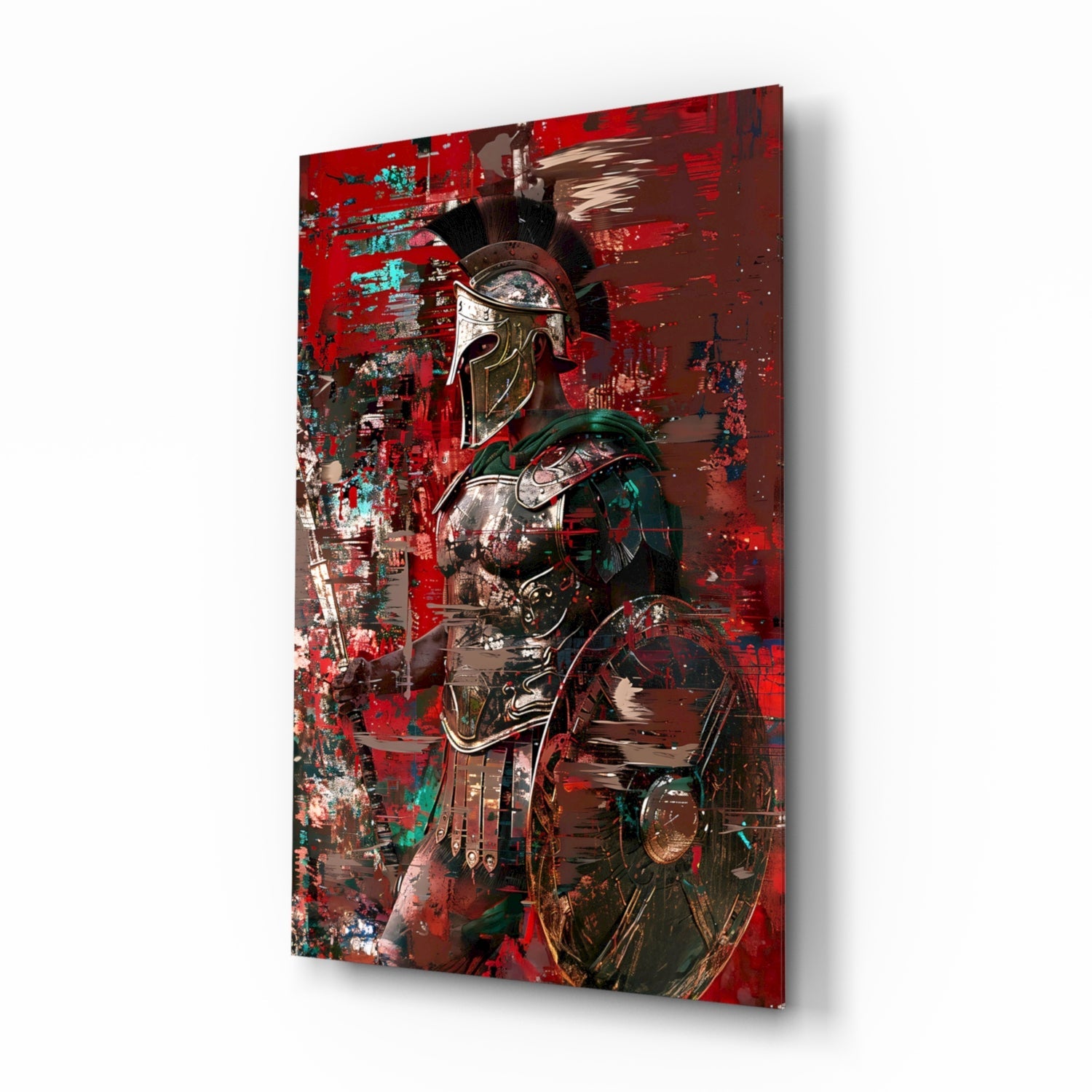 Deep Red Gladiator Shield Glass Wall Art