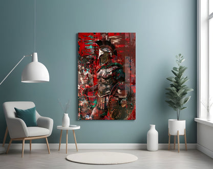 Deep Red Gladiator Shield Glass Wall Art