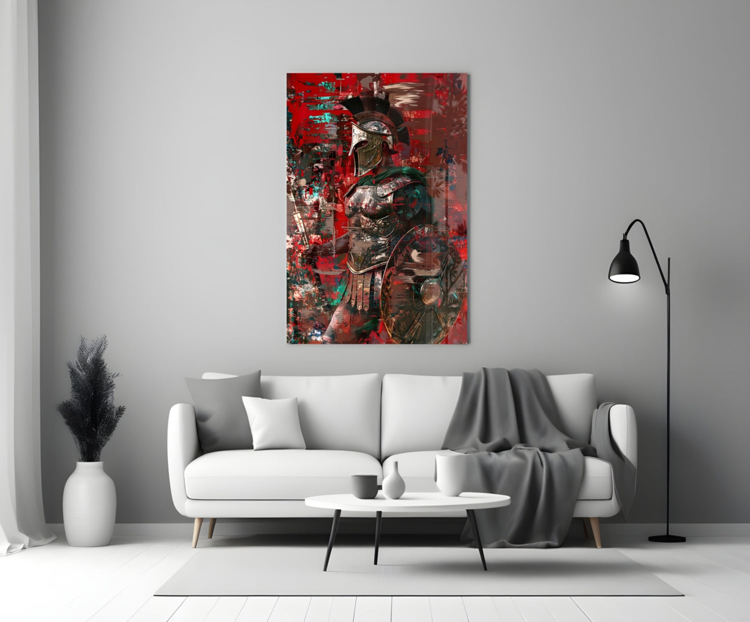 Deep Red Gladiator Shield Glass Wall Art