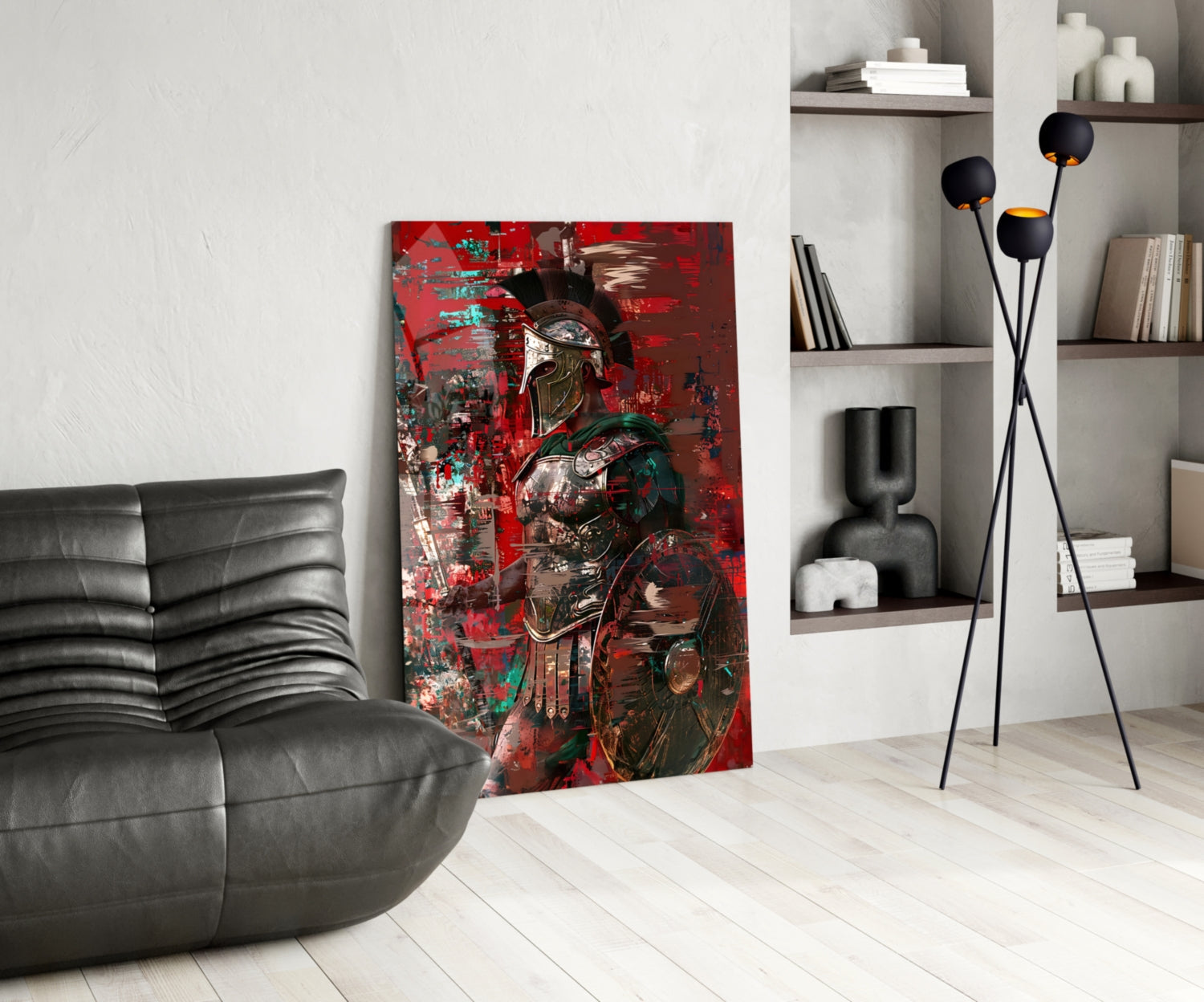 Deep Red Gladiator Shield Glass Wall Art