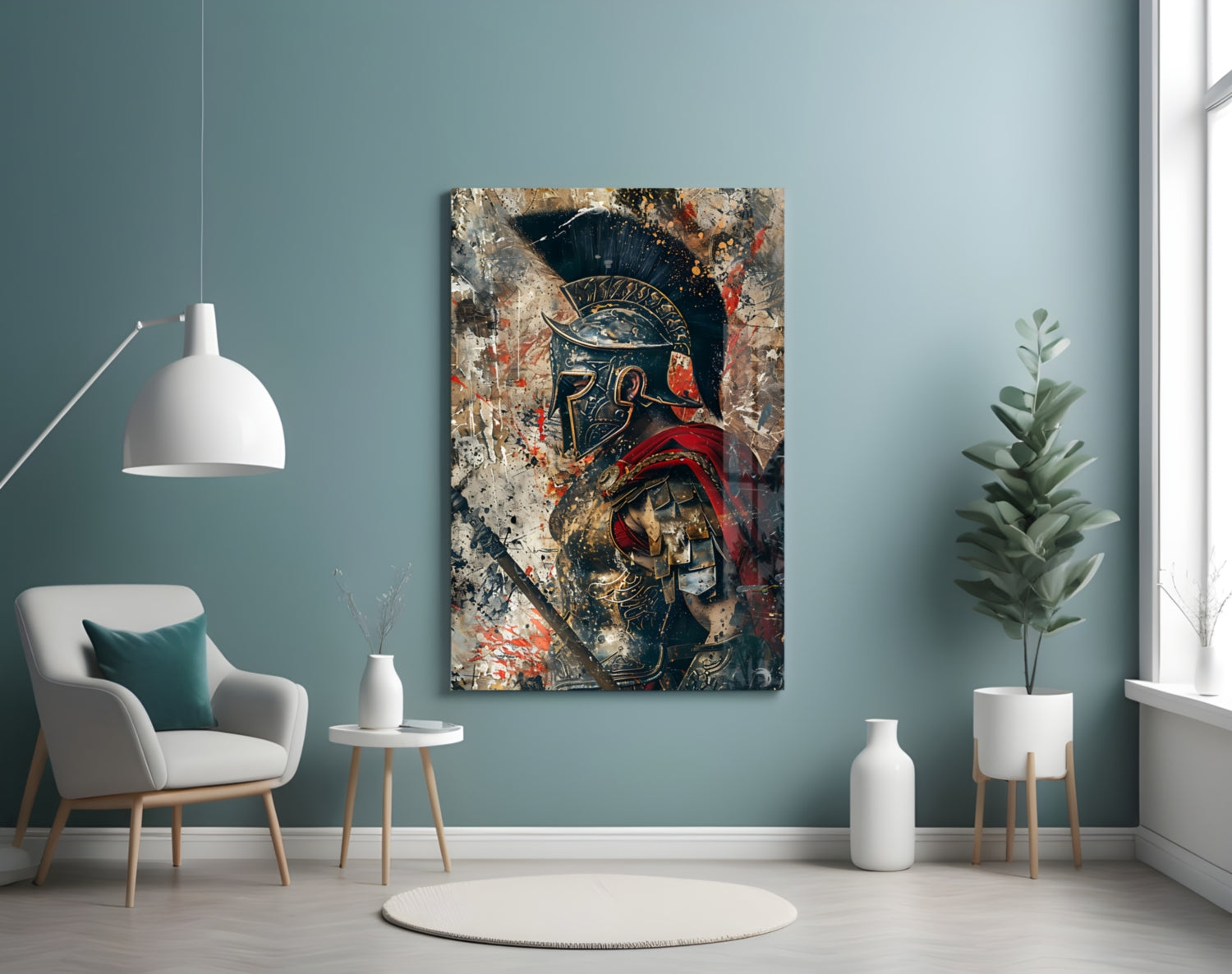 Grunge Gladiator Gold Armor Glass Wall Art