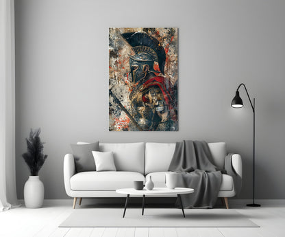 Grunge Gladiator Gold Armor Glass Wall Art