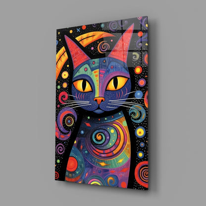 Night Cat Glass Wall Art || Designer Collection