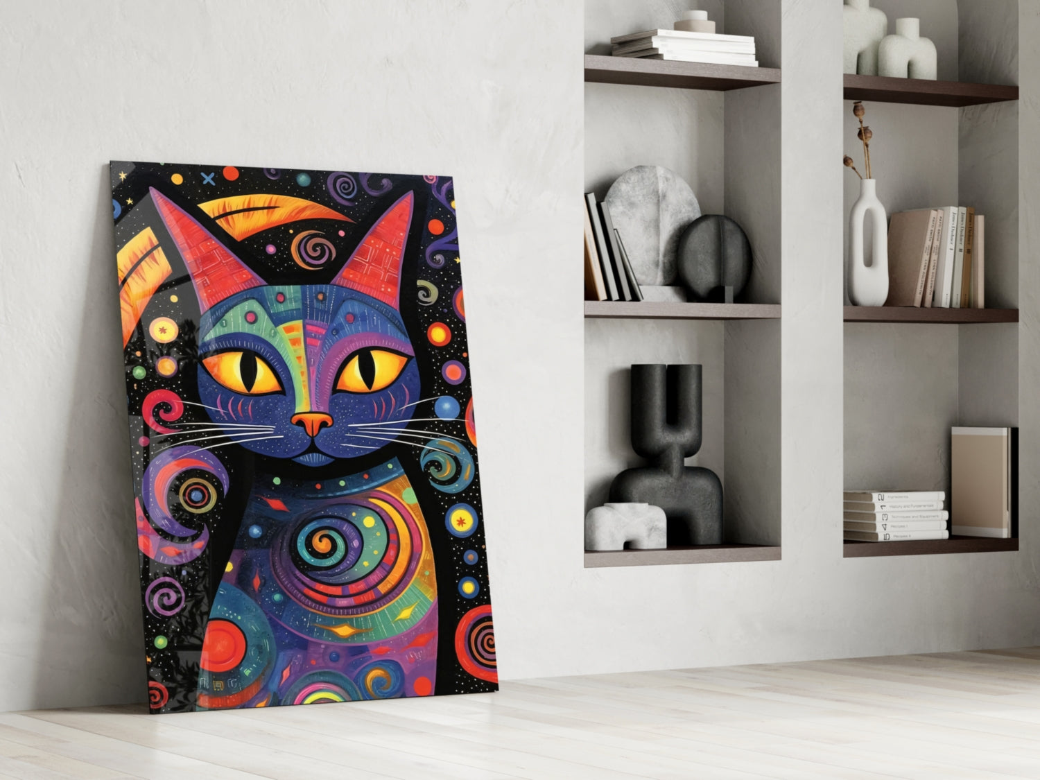 Night Cat Glass Wall Art || Designer Collection