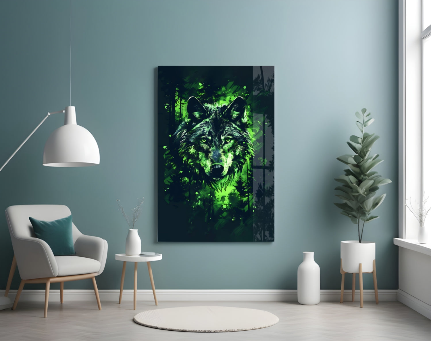 Emerald Forest Splash Wolf Glass Wall Art