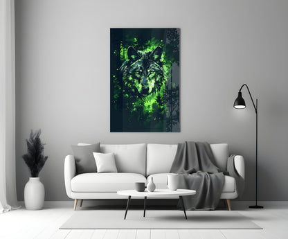 Emerald Forest Splash Wolf Glass Wall Art
