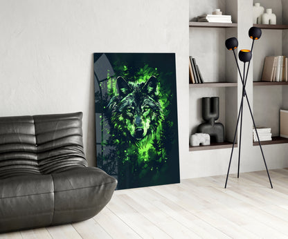 Emerald Forest Splash Wolf Glass Wall Art