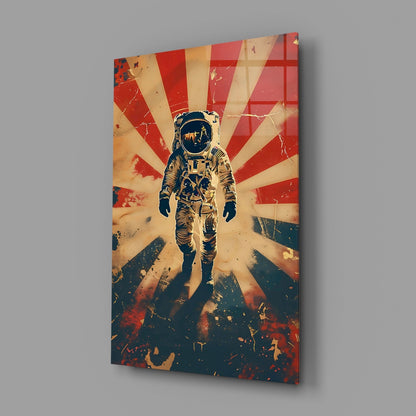 Retro Sun Rays Astronaut Glass Wall Art