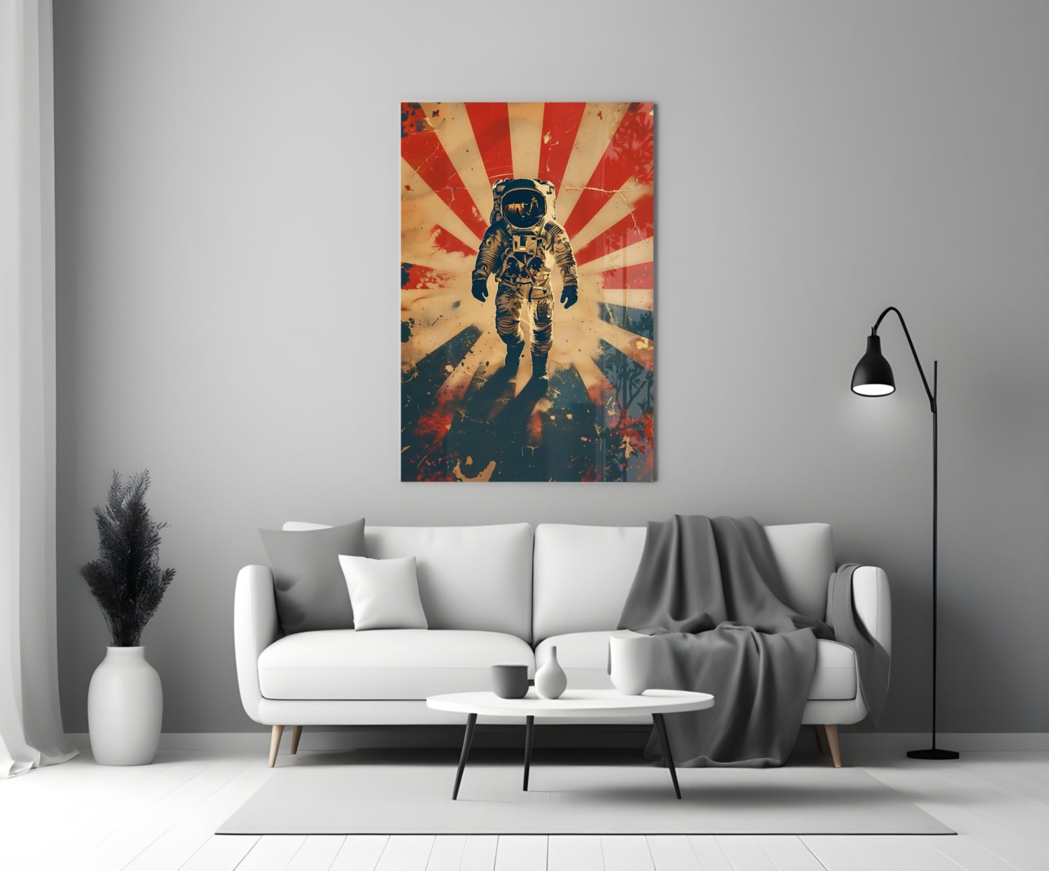 Retro Sun Rays Astronaut Glass Wall Art