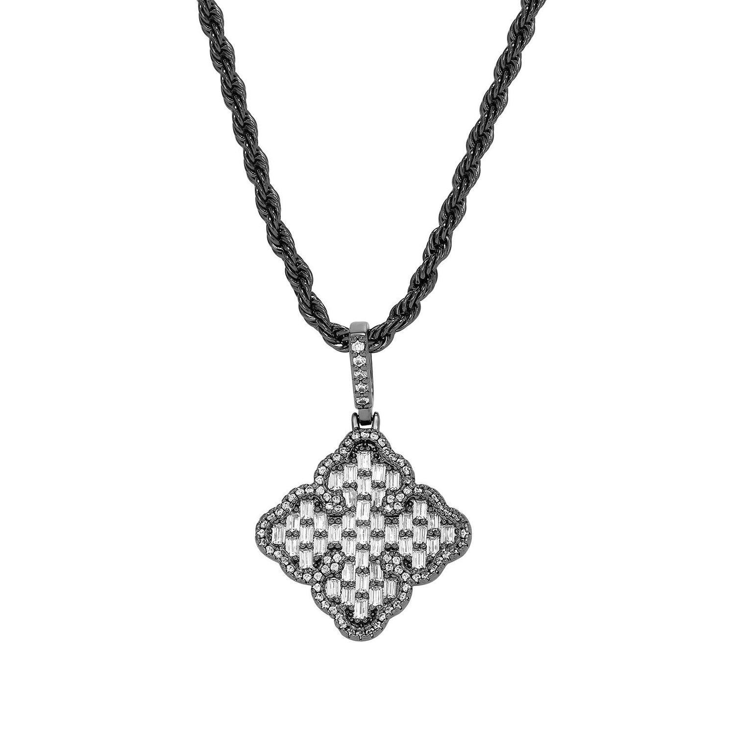Full-diamond zircon four-leaf clover necklace
