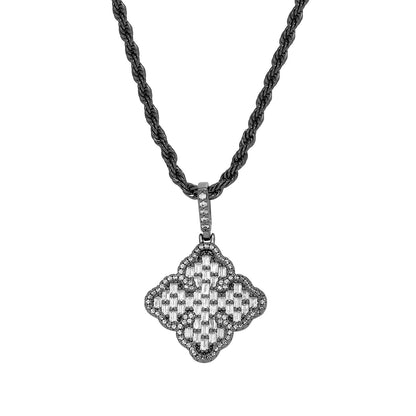 Full-diamond zircon four-leaf clover necklace