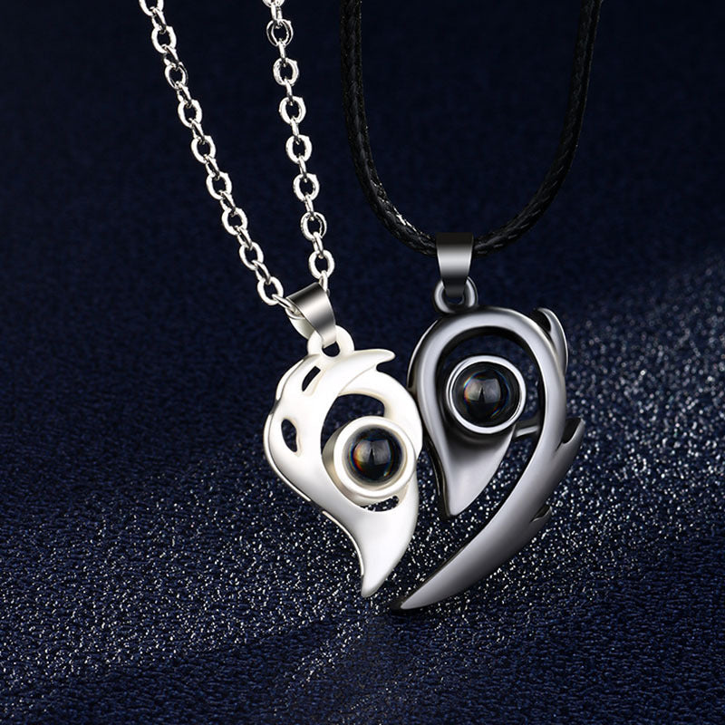 2PCS/set matching necklaces for couples 100 Languages I Love You Lovers Heart Magnetic relationship Necklace