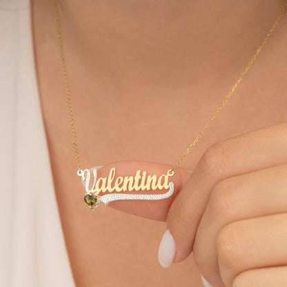 14K Gold Personalized Birthstone Name Necklace Children pendant
