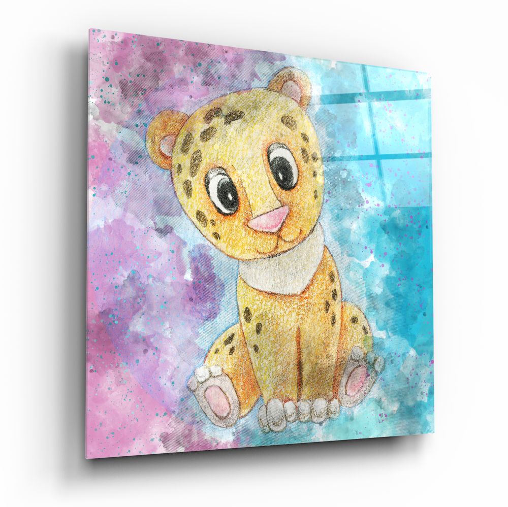 Cute Baby Leopard Cub Glass Wall Art
