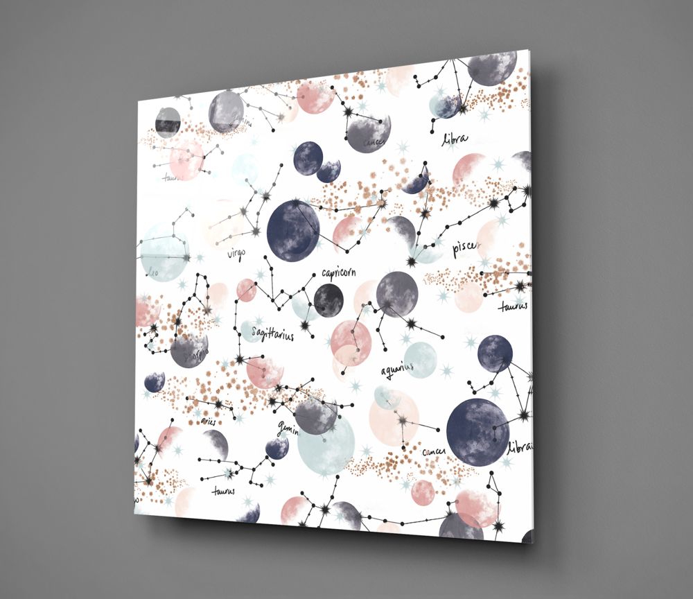 Zodiac Constellation Moons Pattern Glass Wall Art
