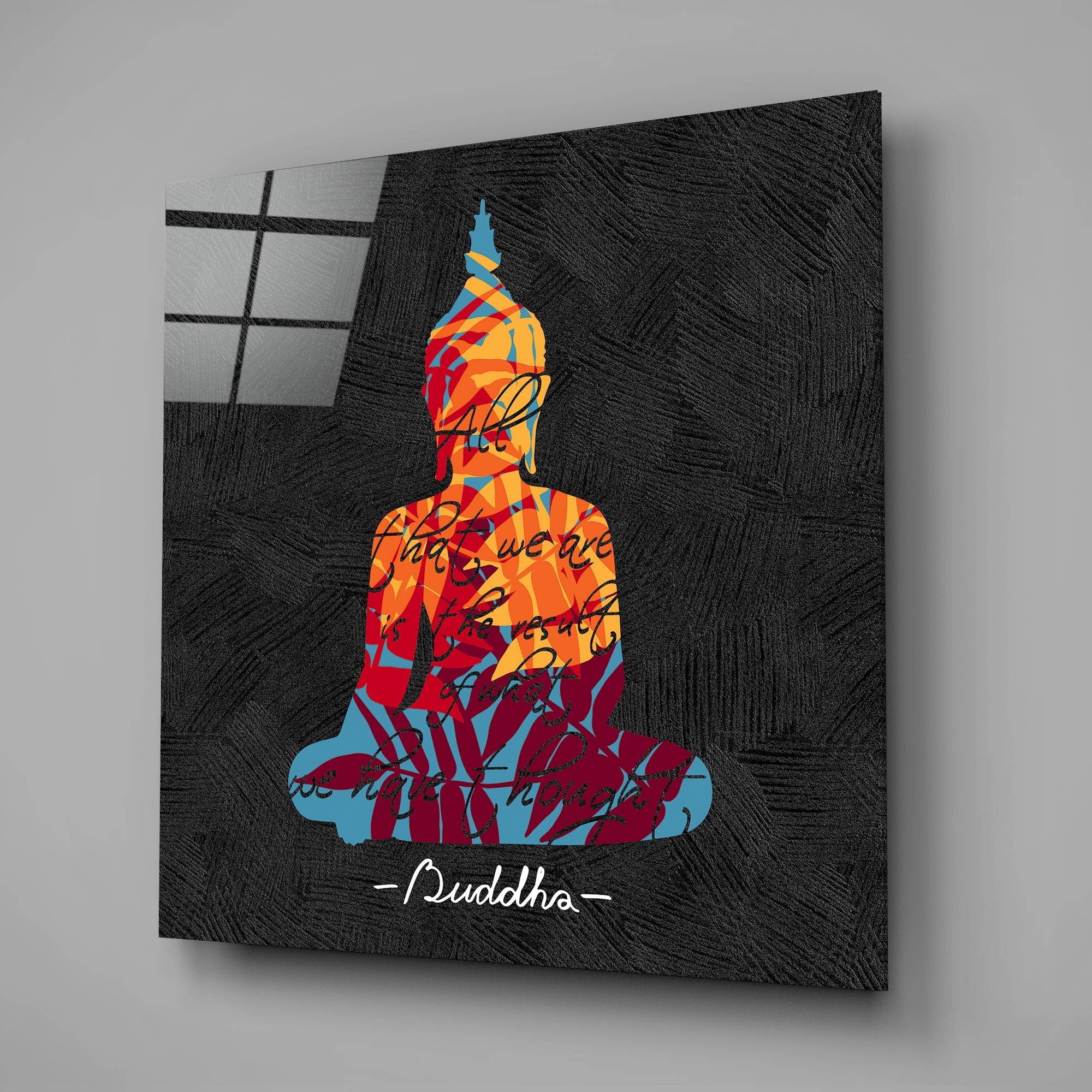 Colorful Silhouette Buddha Glass Wall Art