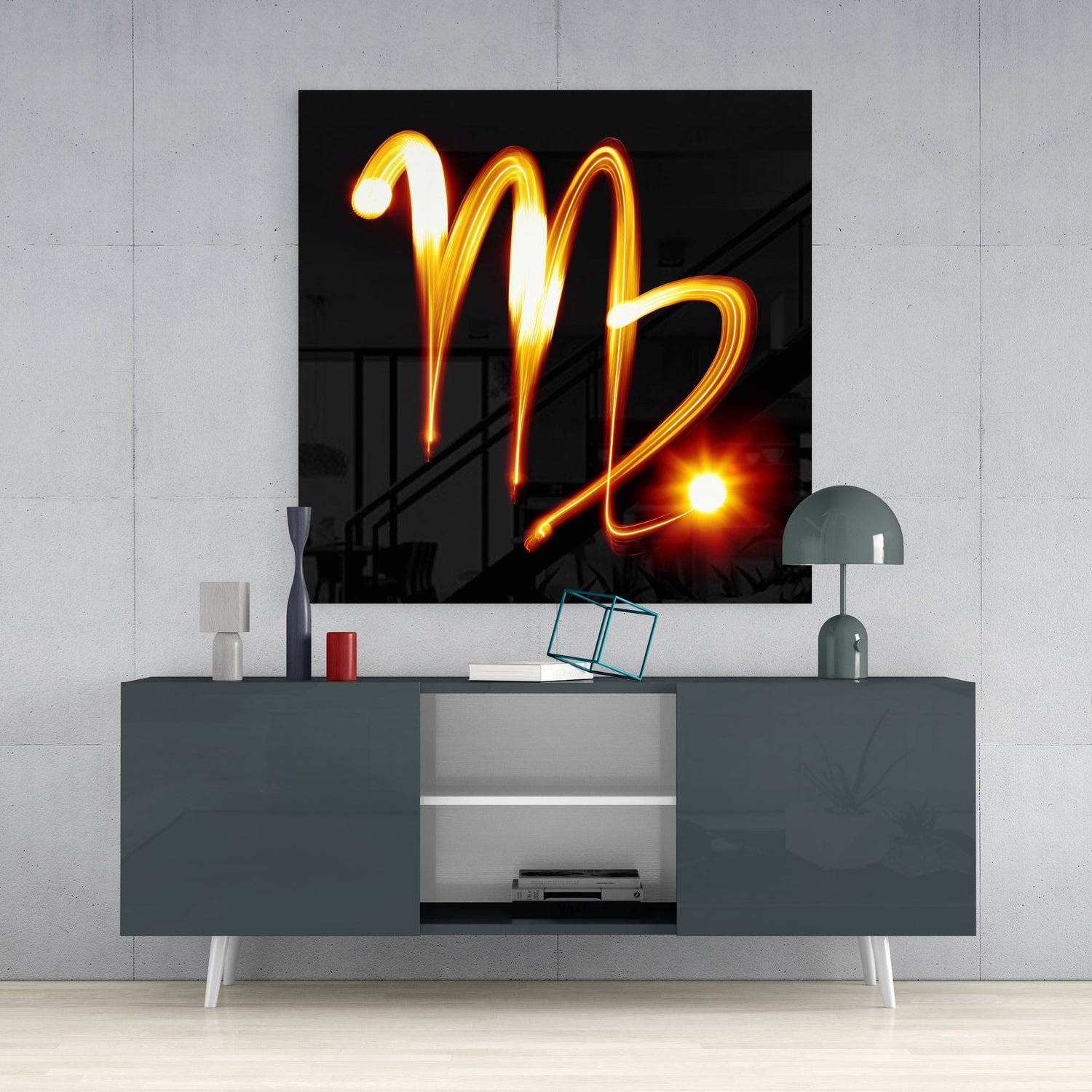 Amber Light Streak Virgo Symbol Glass Wall Art
