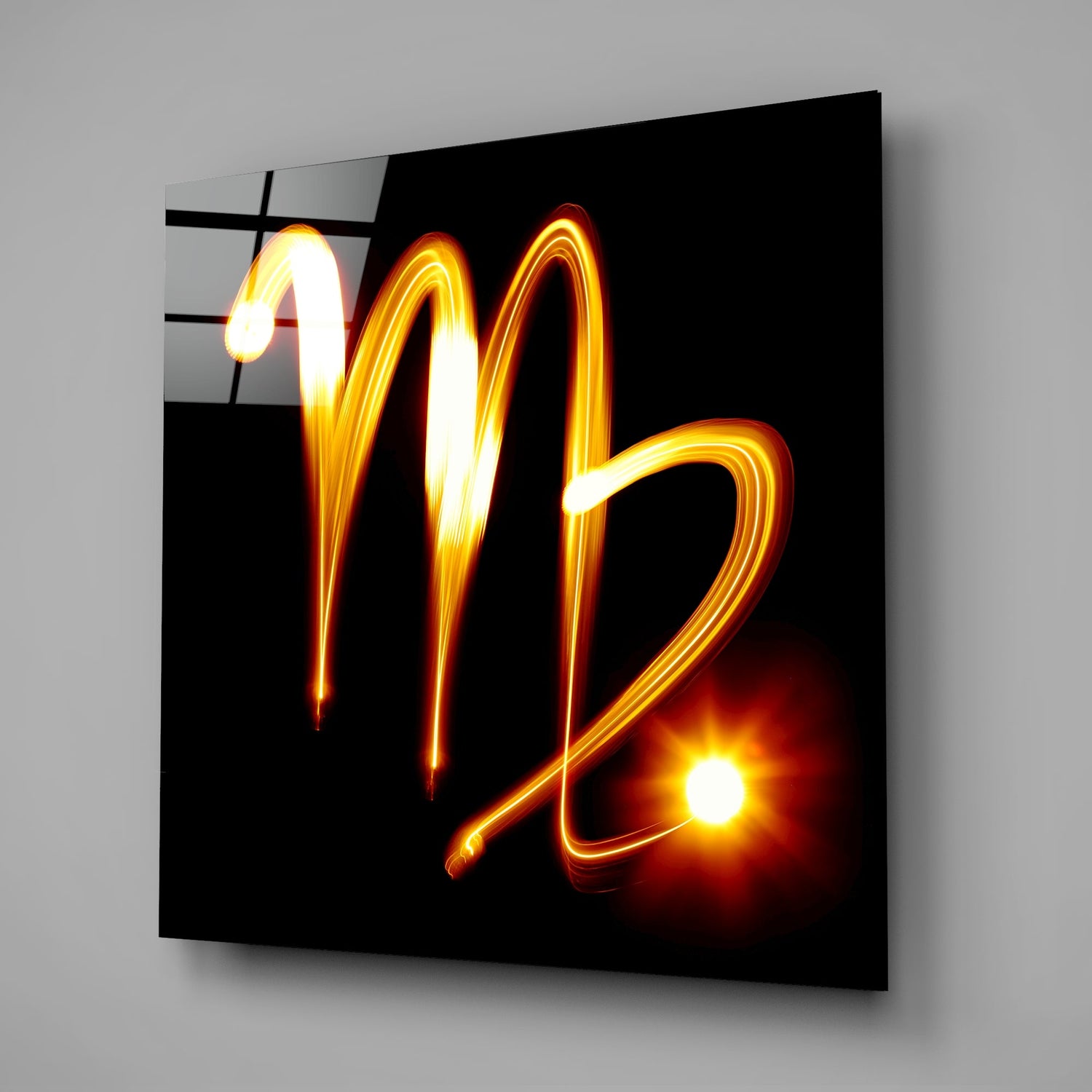 Amber Light Streak Virgo Symbol Glass Wall Art
