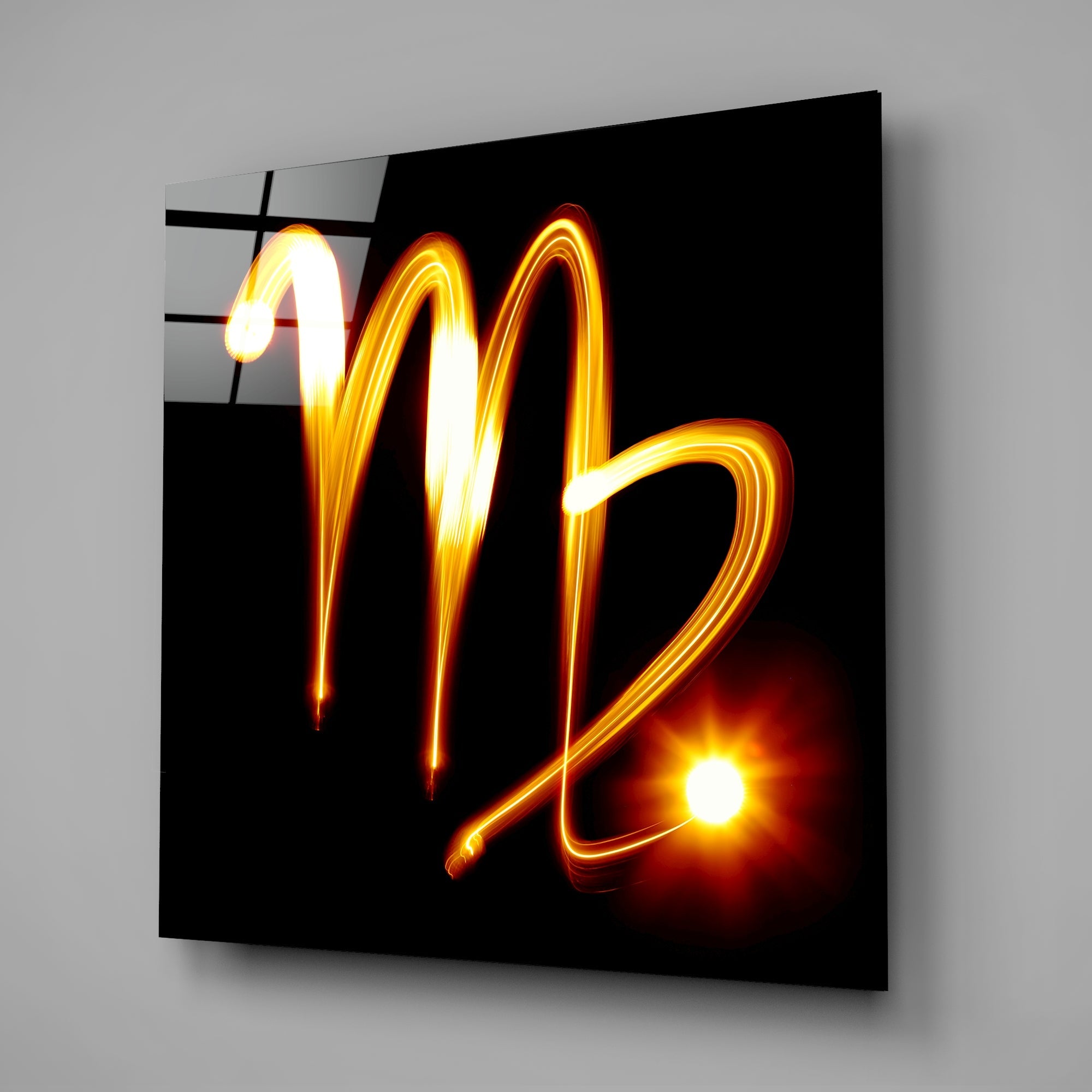 Amber Light Streak Virgo Symbol Glass Wall Art