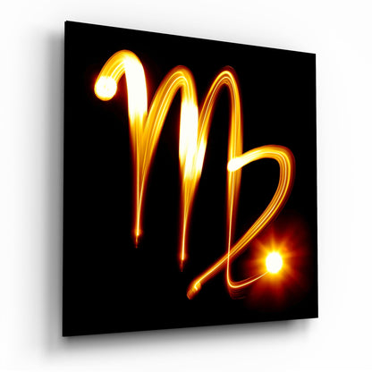 Amber Light Streak Virgo Symbol Glass Wall Art