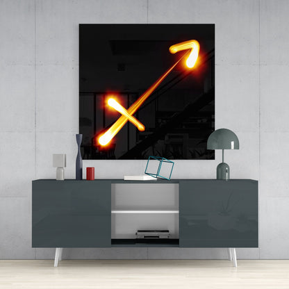 Fire Light Arrow Sagittarius Symbol Glass Wall Art