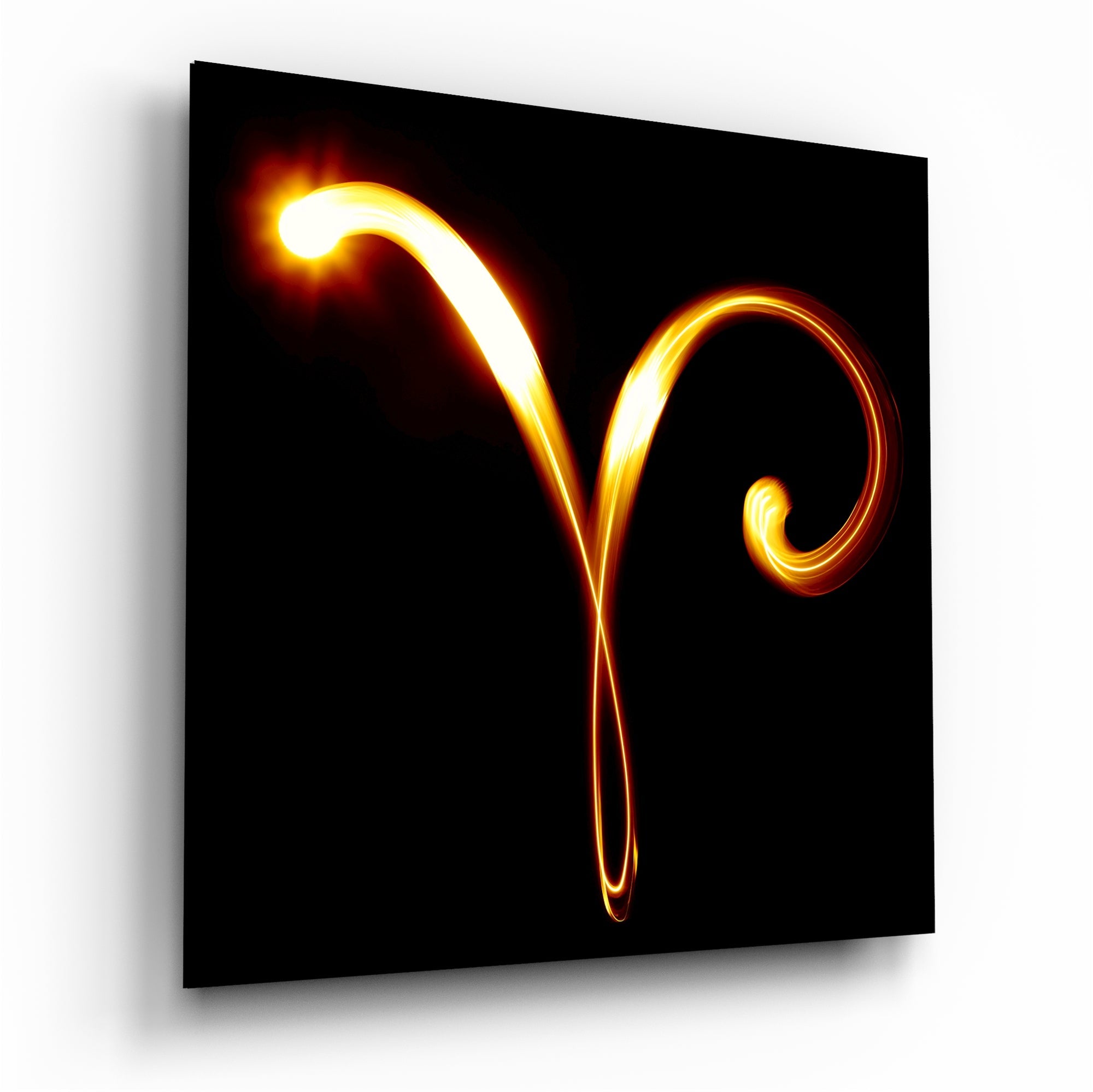 Fiery Light Curve Aries Symbol Glass Wall Art