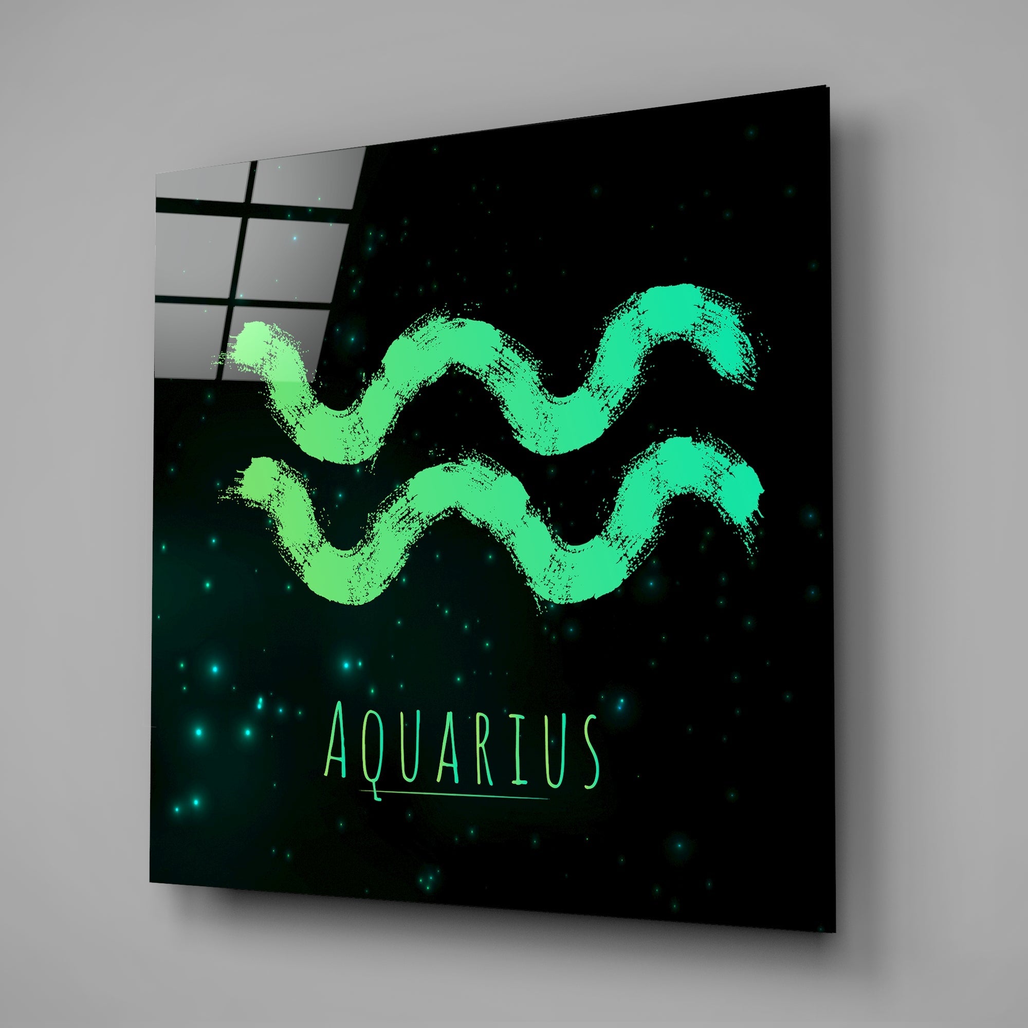Emerald Brushstroke Starry Aquarius Glass Wall Art