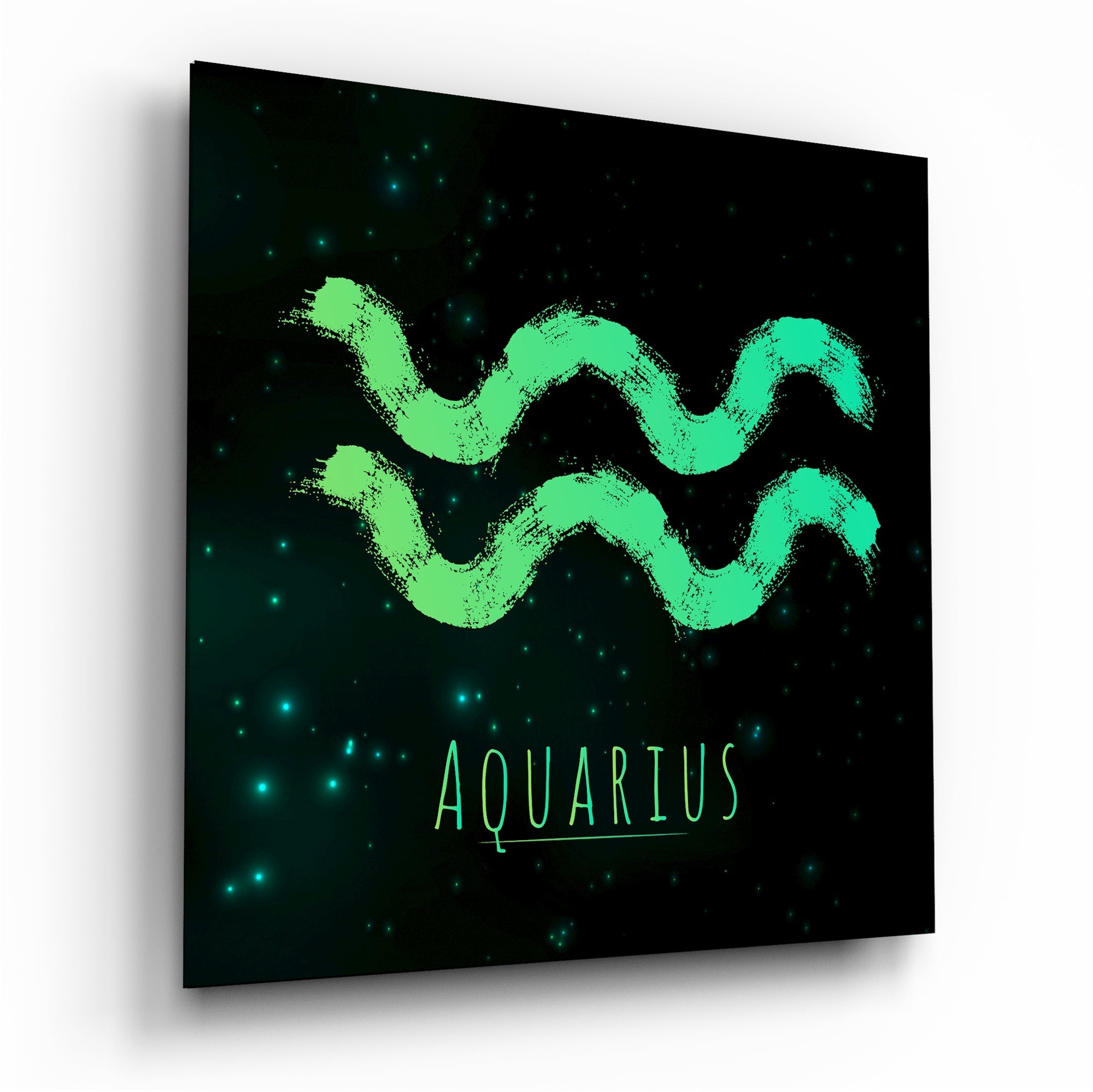 Emerald Brushstroke Starry Aquarius Glass Wall Art