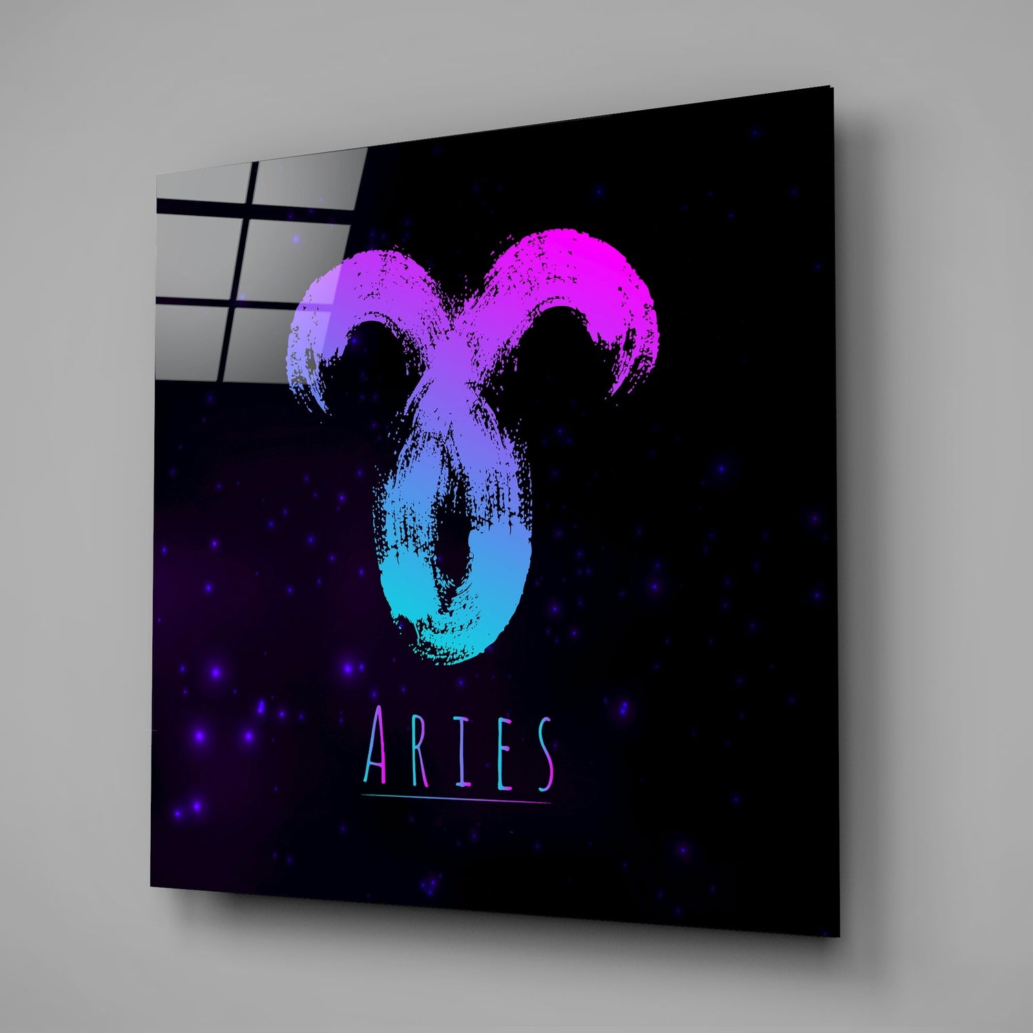 Magenta Cyan Gradient Starry Aries Glass Wall Art