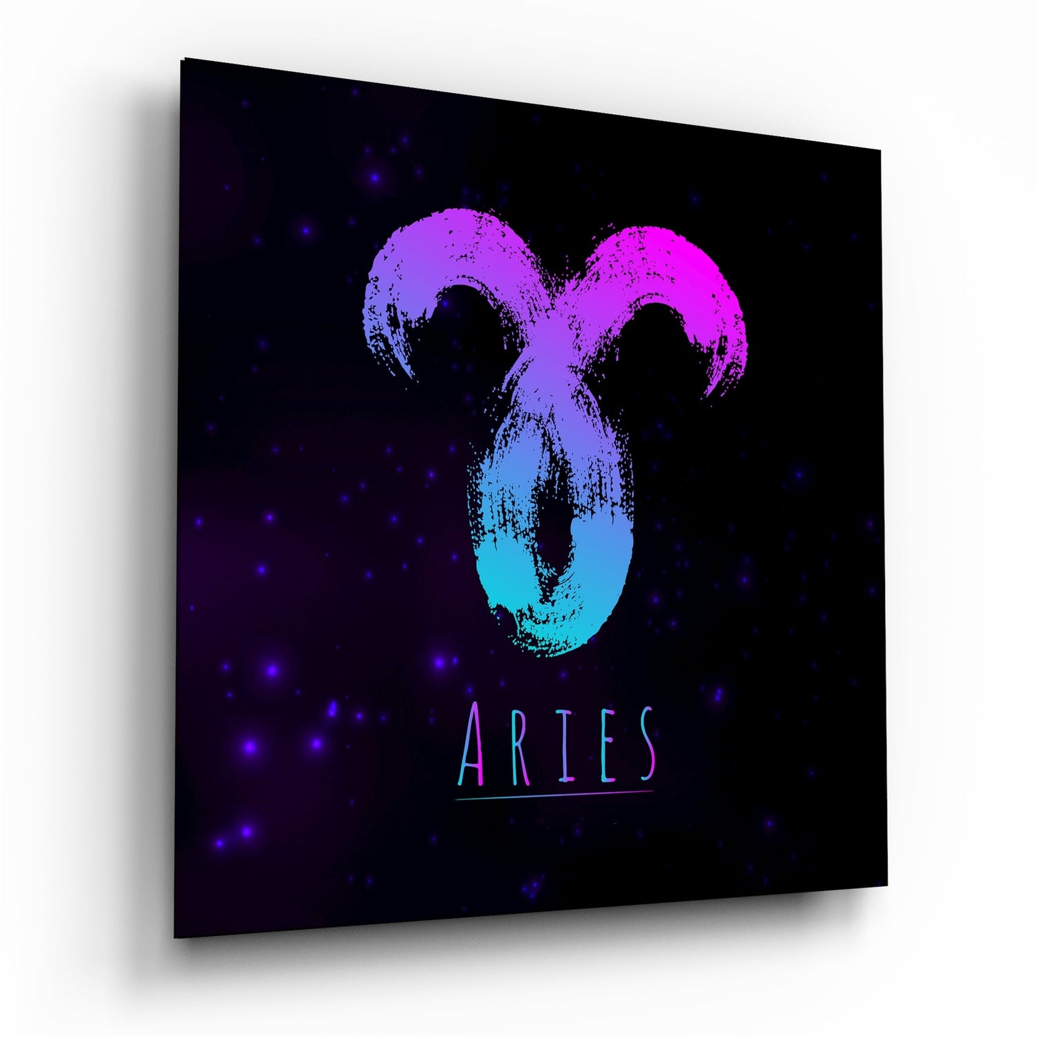 Magenta Cyan Gradient Starry Aries Glass Wall Art