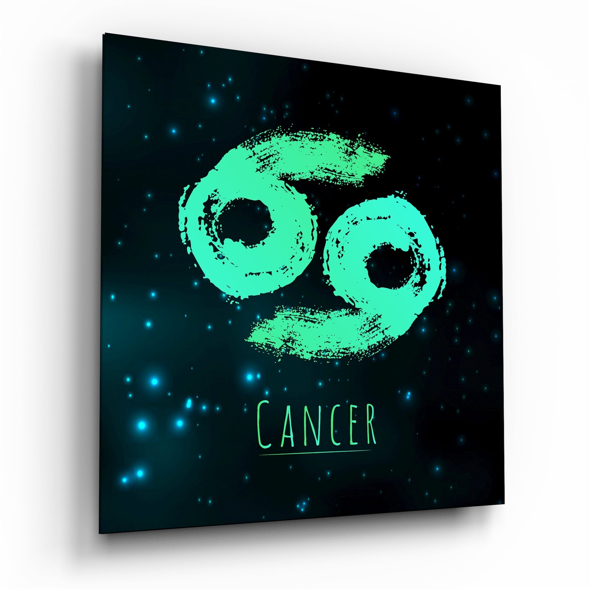 Mint Green Brushstroke Starry Cancer Glass Wall Art