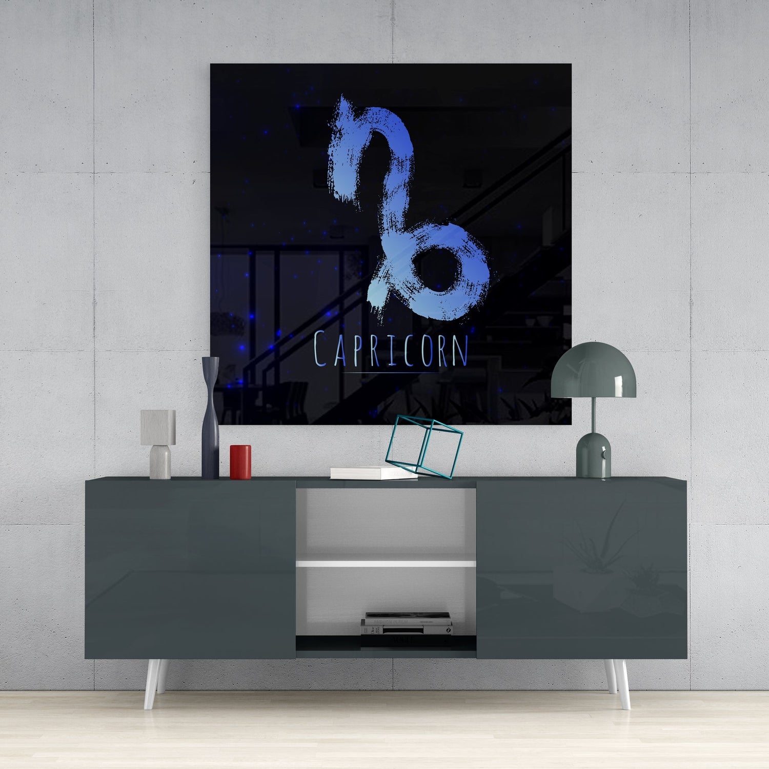 Blue Brushstroke Starry Capricorn Glass Wall Art