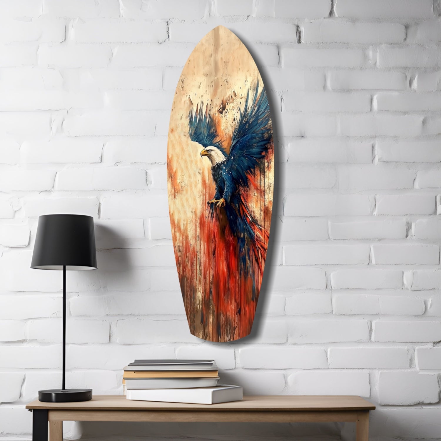 Surfboard Blue Wings Spread American Eagle Glass Wall Art