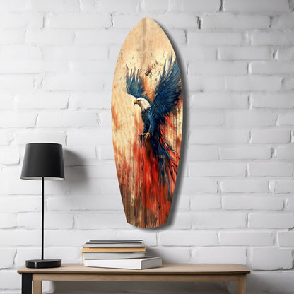 Surfboard Blue Wings Spread American Eagle Glass Wall Art