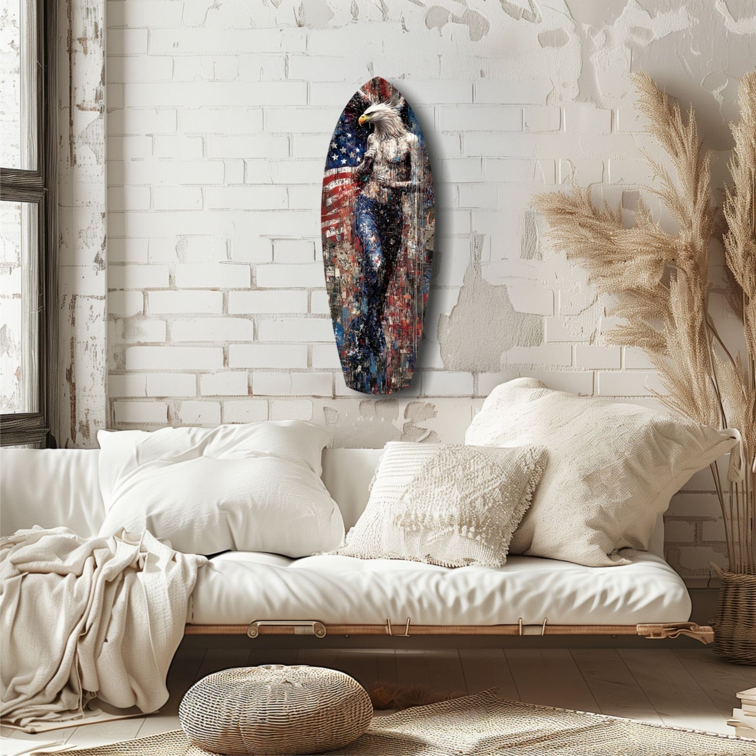 American Eagle Surfboard Glass Wall Art