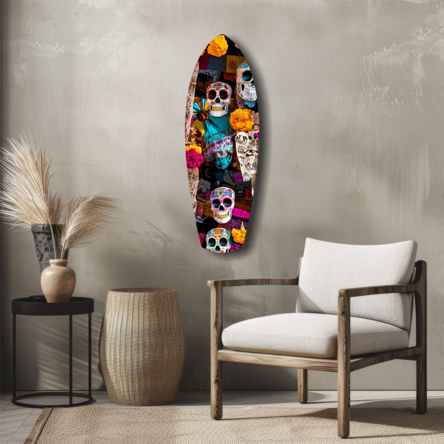 Sugar Skulls and Marigold Market Glass Wall Art