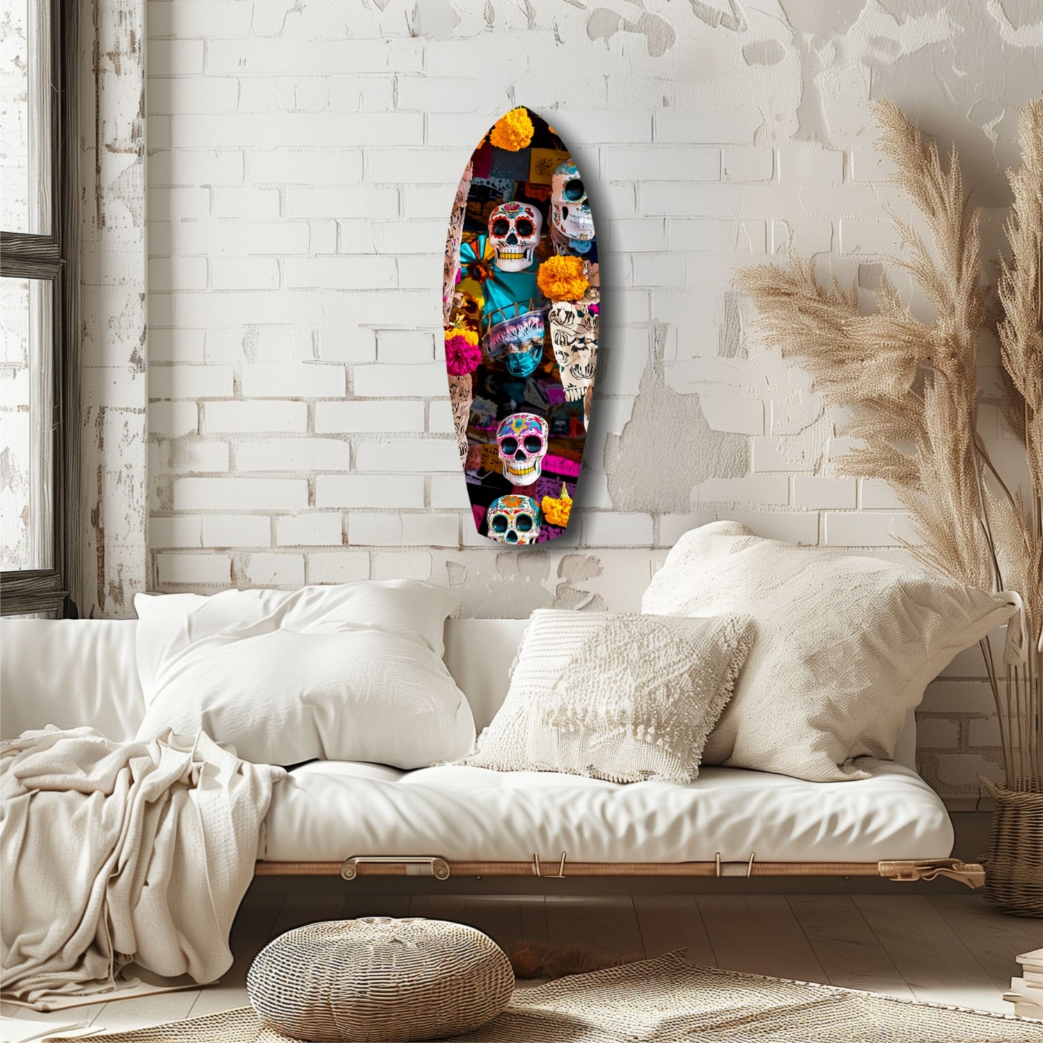 Sugar Skulls and Marigold Market Glass Wall Art