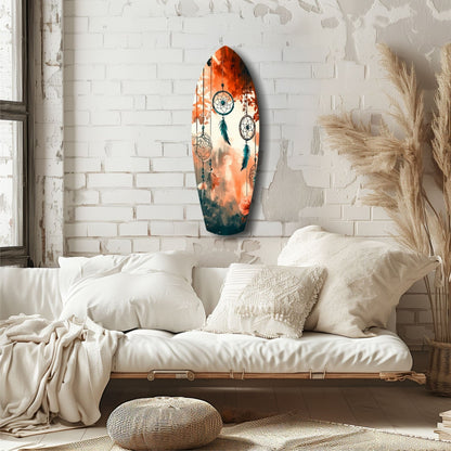 Orange Teal Dreamcatcher Surfboard Glass Wall Art