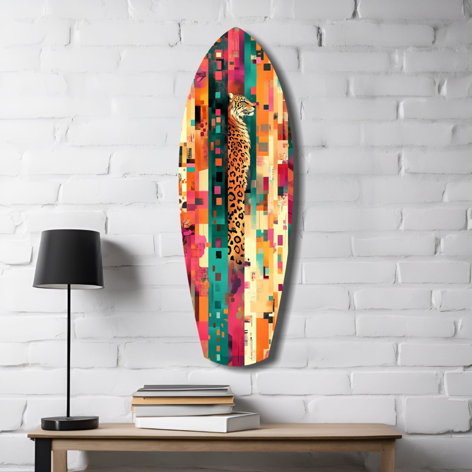 Leopard on Color Block Mosaic Glass Wall Art