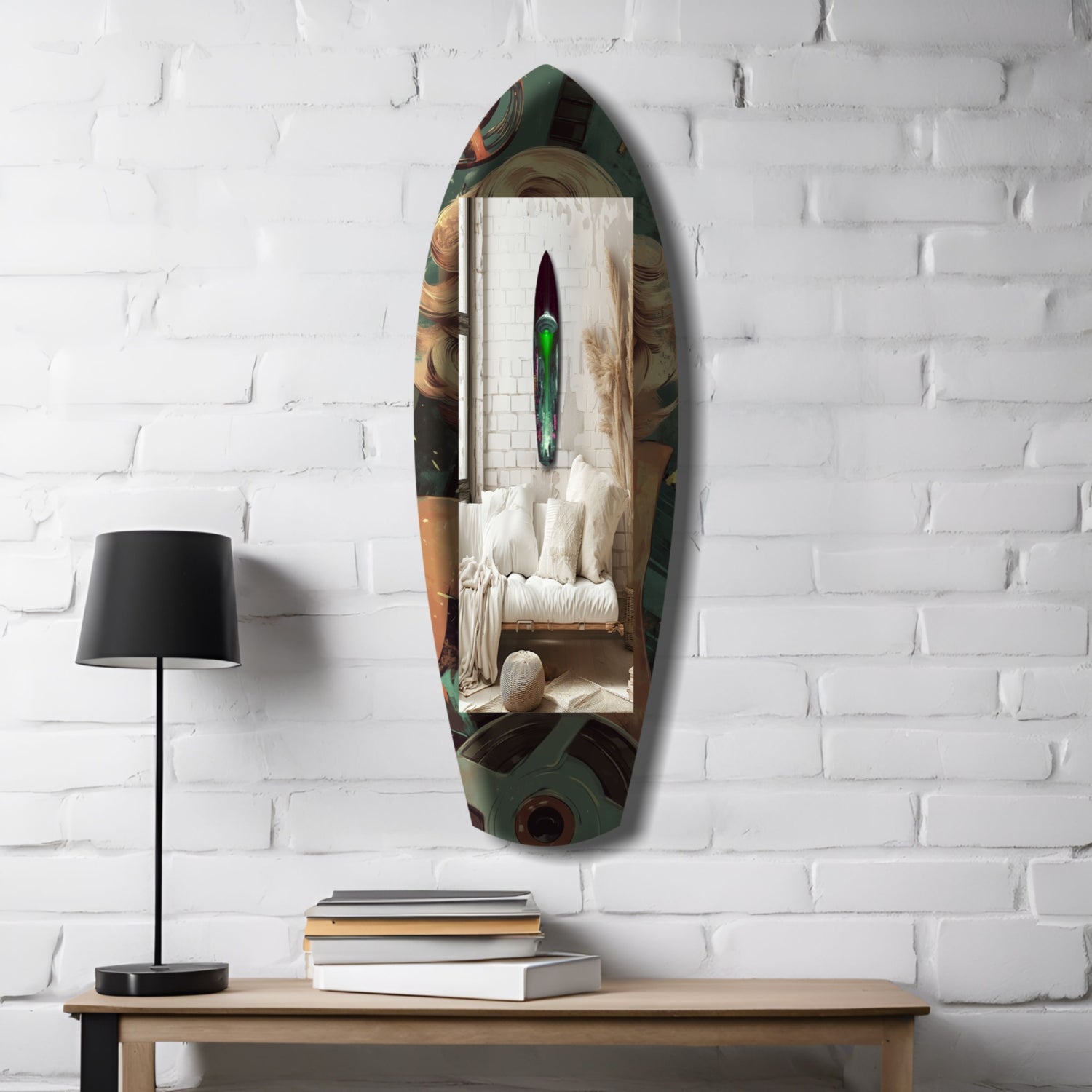 Pink and Green UFO Street Beam Glass Wall Art