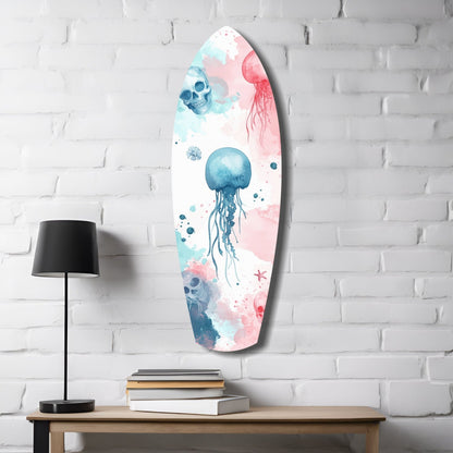 Pastel Jellyfish Skulls Surfboard Glass Wall Art