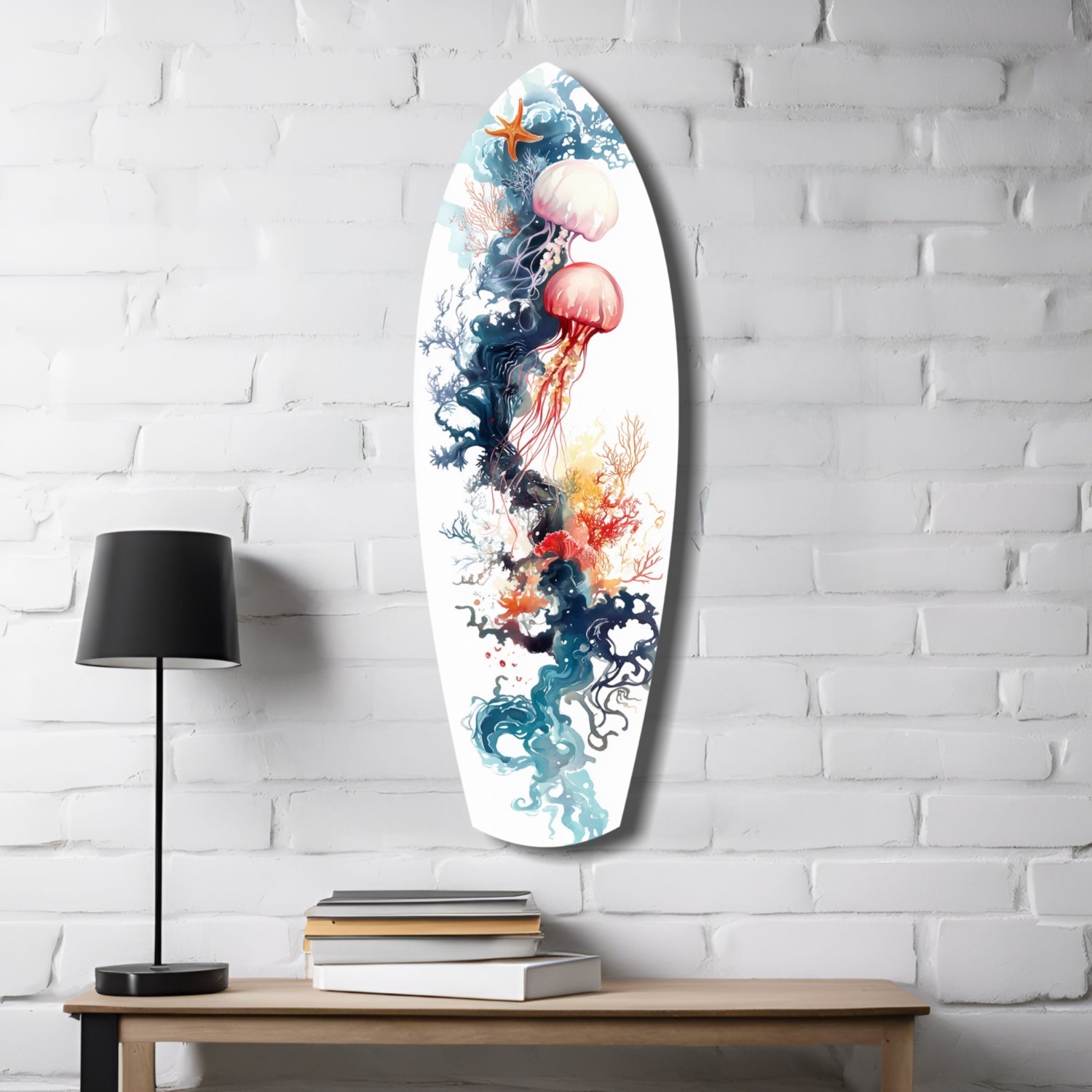 Jellyfish Coral Reef Surfboard Glass Wall Art
