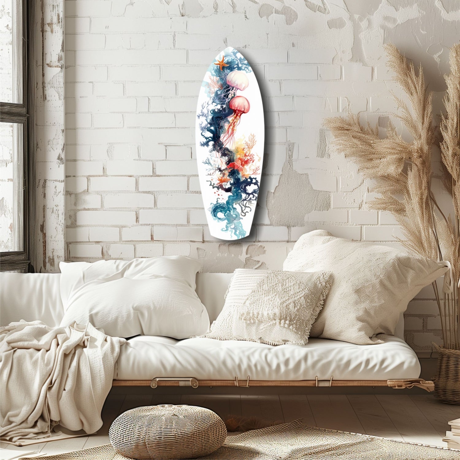 Jellyfish Coral Reef Surfboard Glass Wall Art