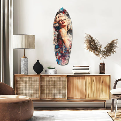 Collage Blonde Glamour Red Lips Glass Wall Art