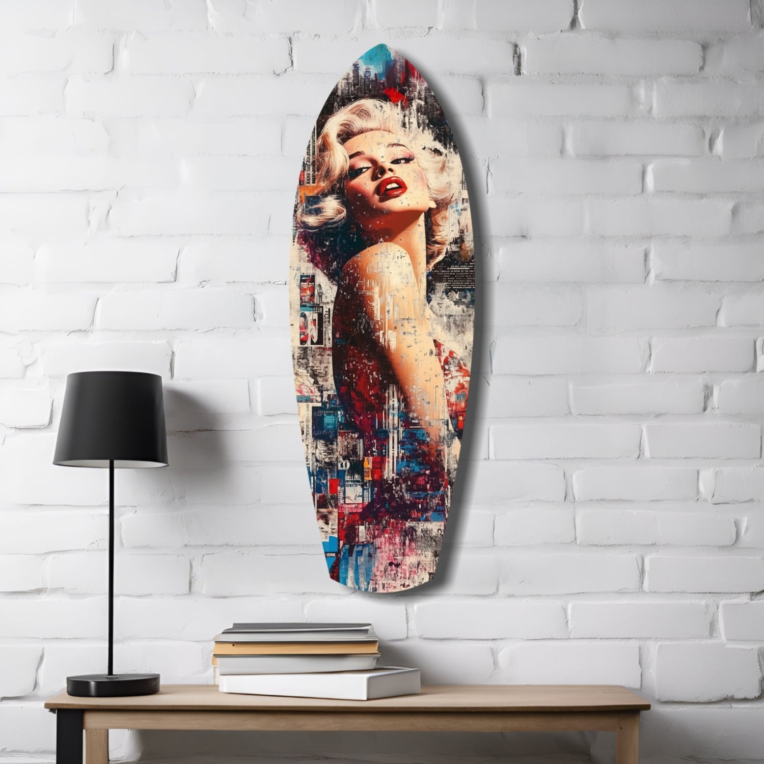 Collage Blonde Glamour Red Lips Glass Wall Art
