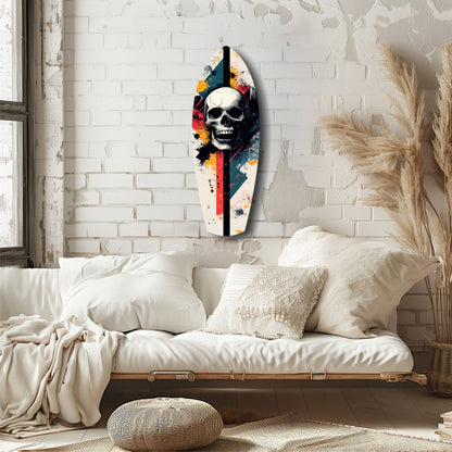 Grunge Surfboard Skull Glass Wall Art